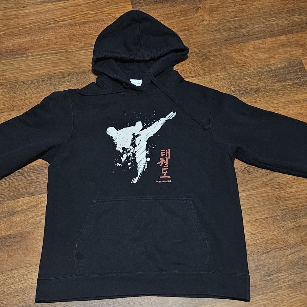 PORT & COMPANY mens ring spun karate pullover hoodie SIZE MEDIUM COLOR BLUE